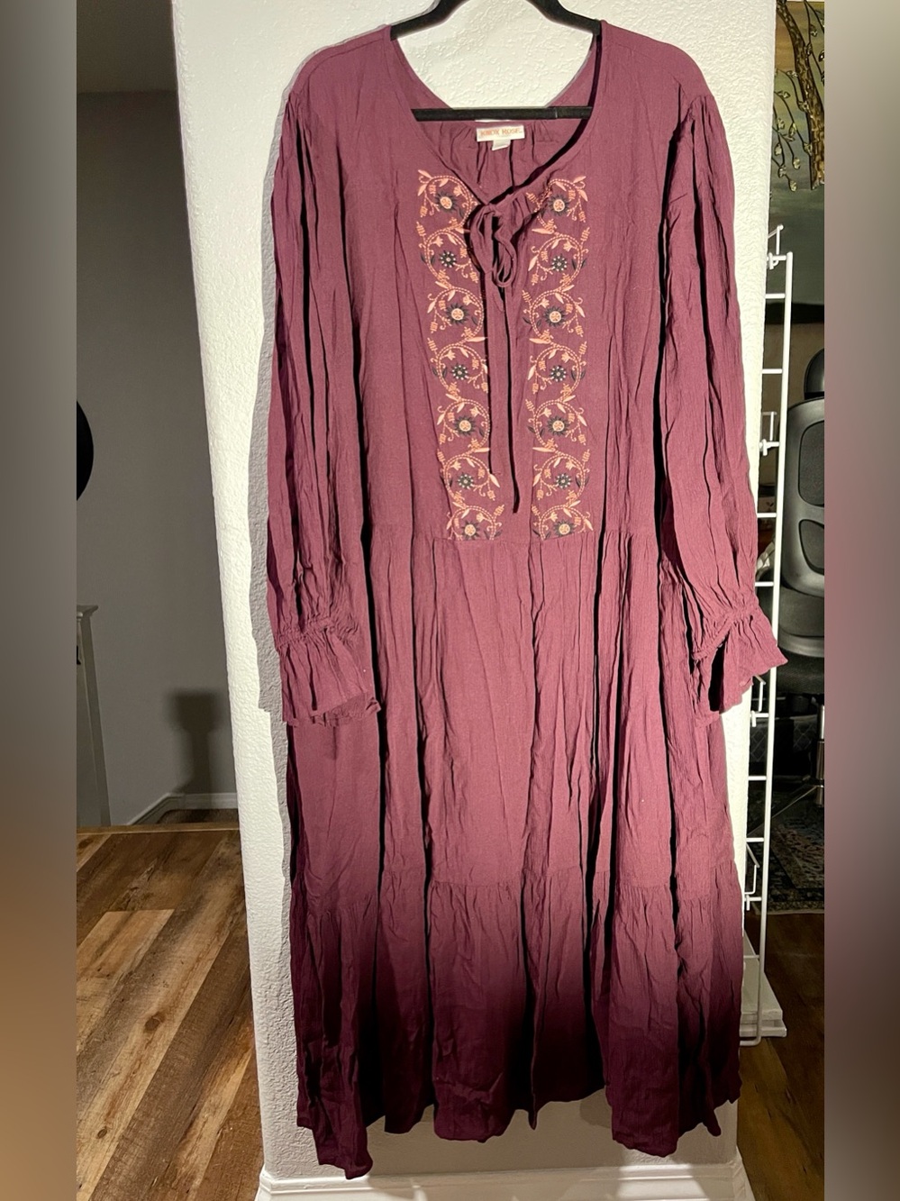 Knox Rose Plum Embroidered Tie-Front Midi Dress 4X New no tags